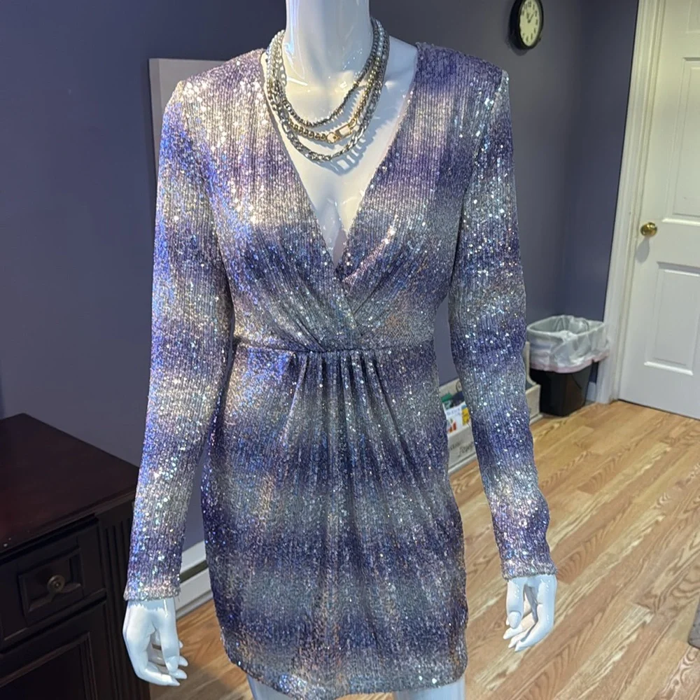 🛍️🛍️Purple and silver sequenced dress size 6 - Picture 1 of 10
